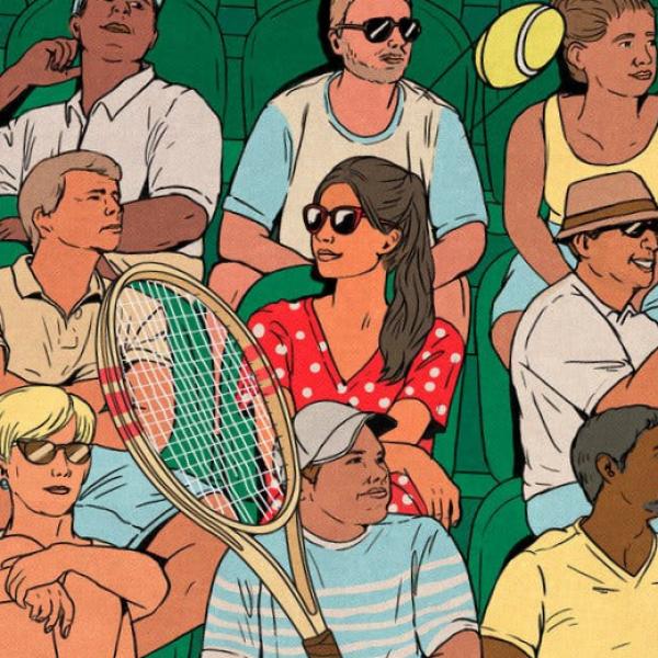 An illustration of people watching a tennis match.